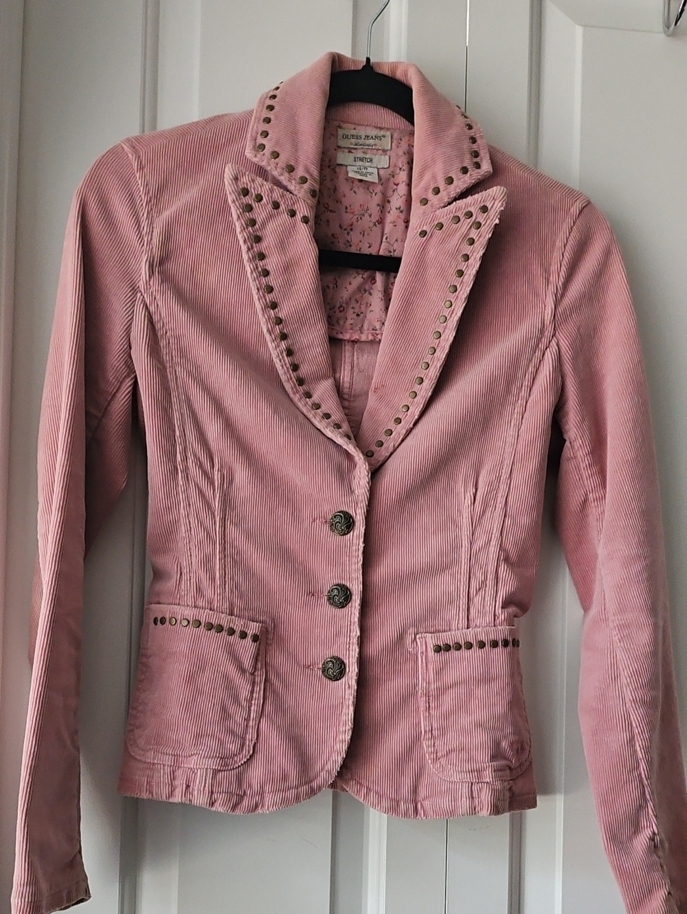 Womens Pink Corduroy Studded Blazer Jacket
